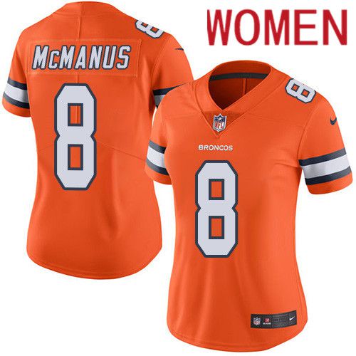 Women Denver Broncos #8 Brandon McManus Orange Nike Rush Vapor Limited NFL Jersey->women nfl jersey->Women Jersey